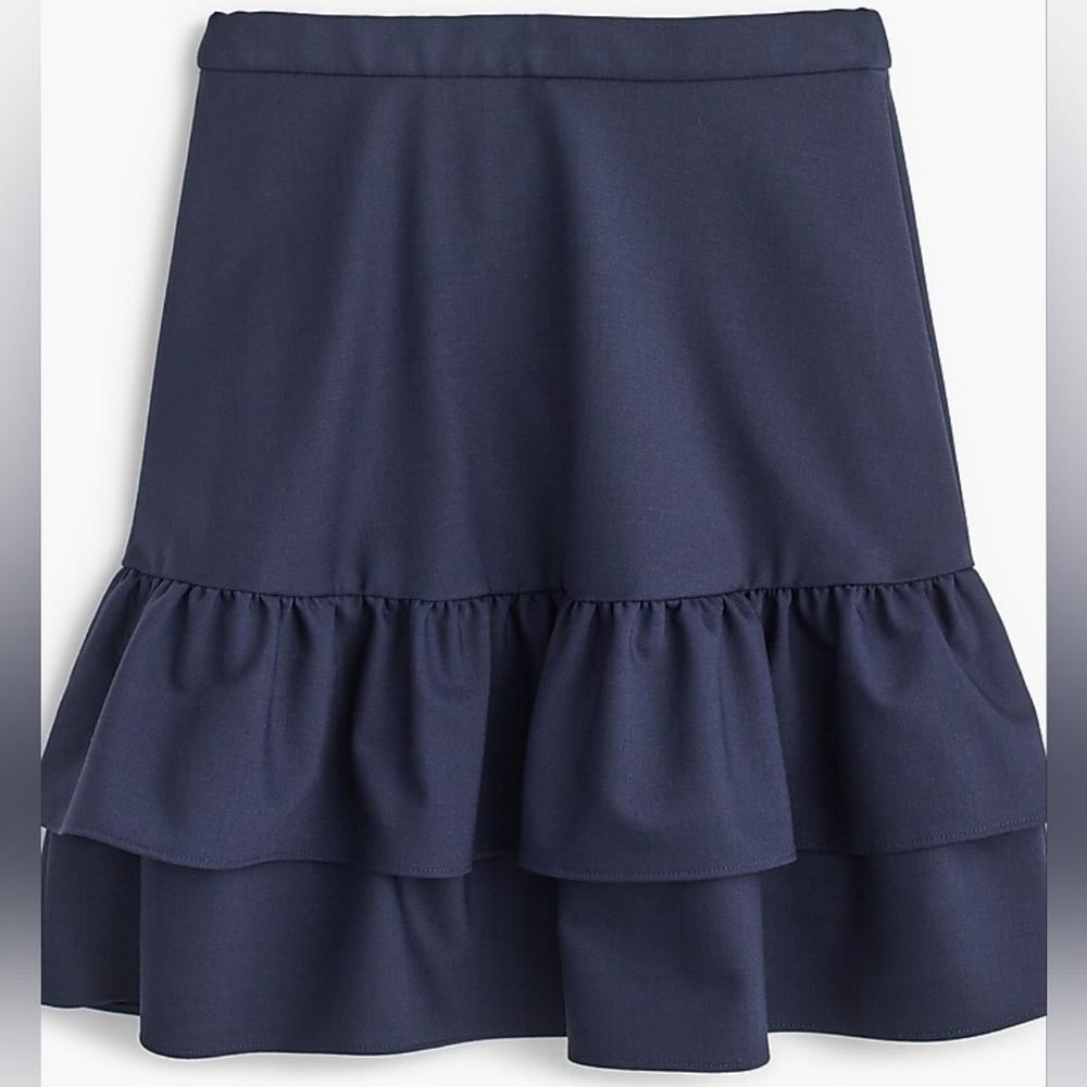 J.Crew Gray Wool Blend Flannel Ruffle Skirt, Navy